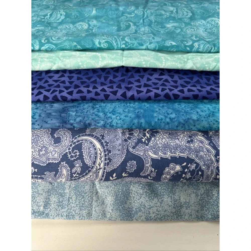 Shades Of Blue Quilting Cotton Fabric Sewing Textile Art Lot 6 Pc